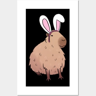 Cute capybara wearing easter bunny ears Posters and Art